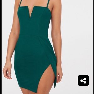 Emerald green extreme thigh split dress